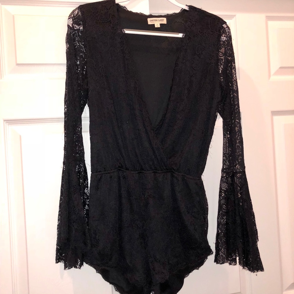 Black Lace Longsleeve Romper